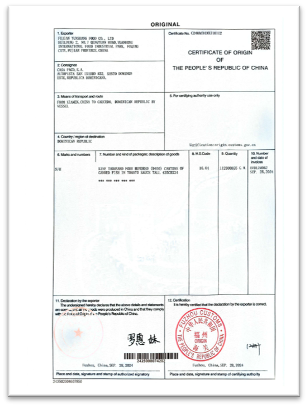 Certificate of Origin for other countries